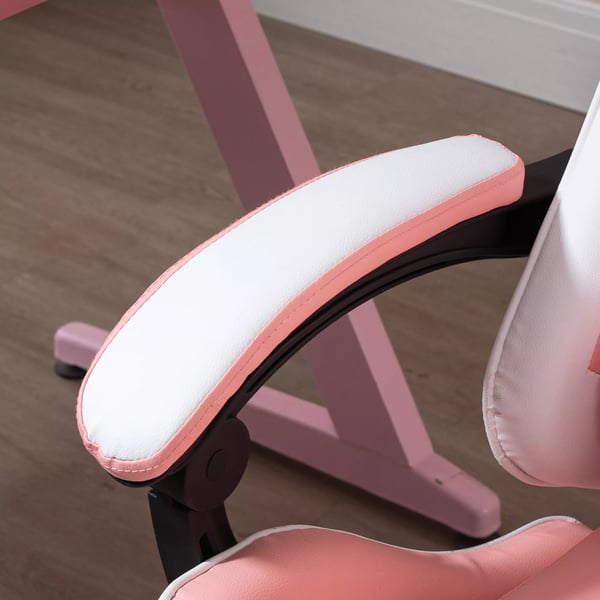 Vinsetto Gamingstol - Ergonomisk Kontorstol m/højdejustering, nakkestøtte, fodstøtte, Pink/Hvid