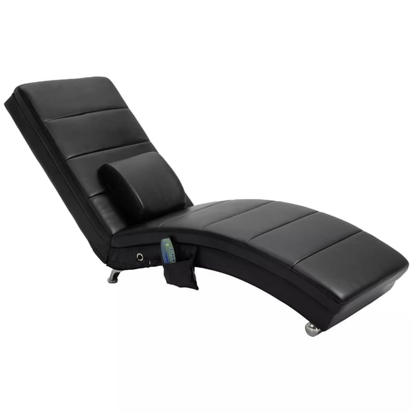 Relaxstol med Massagefunktion - Svart Konstläder, 8 Vibrationspunkter, Svankkudde, Sidoficka - 58x163x87 cm