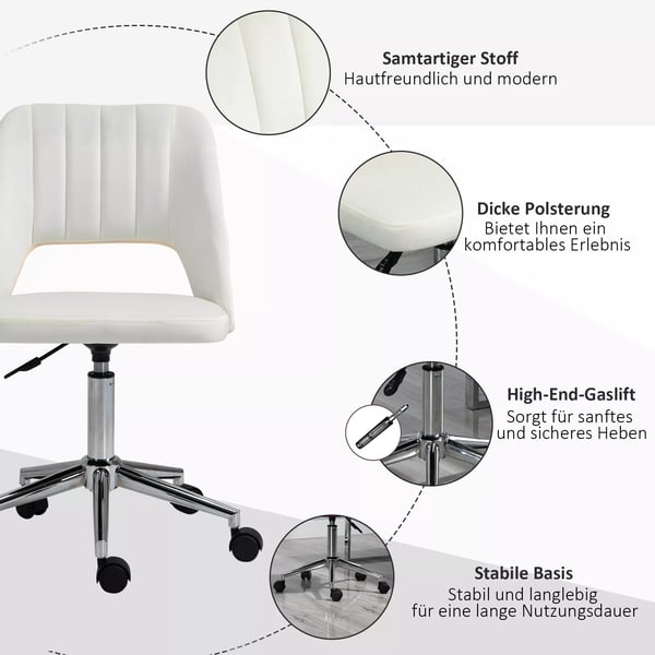 Vinsetto Komfort Kontorstol, Skrivebordsstol, Hjdejusterbar, 49x60x79-91cm, Beige Polyester