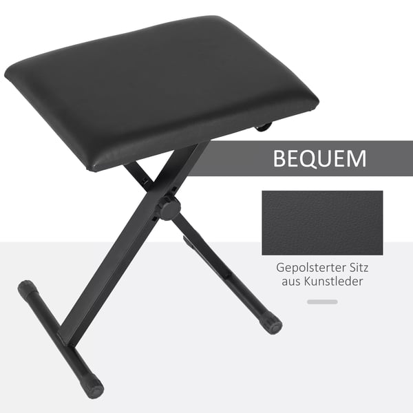 HOMCOM højdejusterbar klaverbænk - foldbar, metal, kunstlæder, skum, sort