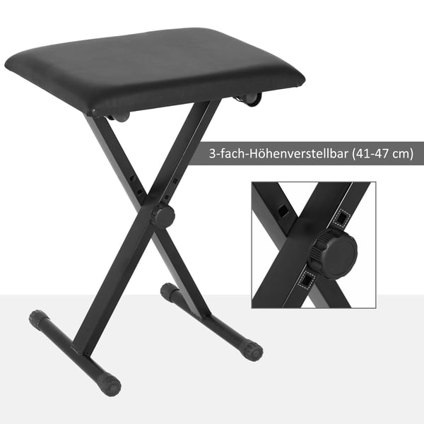 HOMCOM højdejusterbar klaverbænk - foldbar, metal, kunstlæder, skum, sort