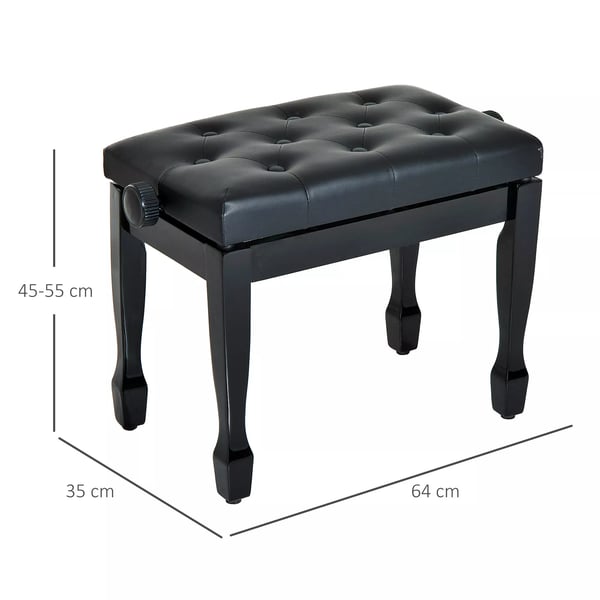 HOMCOM Klaverbænk - Højdejusterbar, Sort Kunstlæder & Massivt Træ, 64x35x45-55 cm