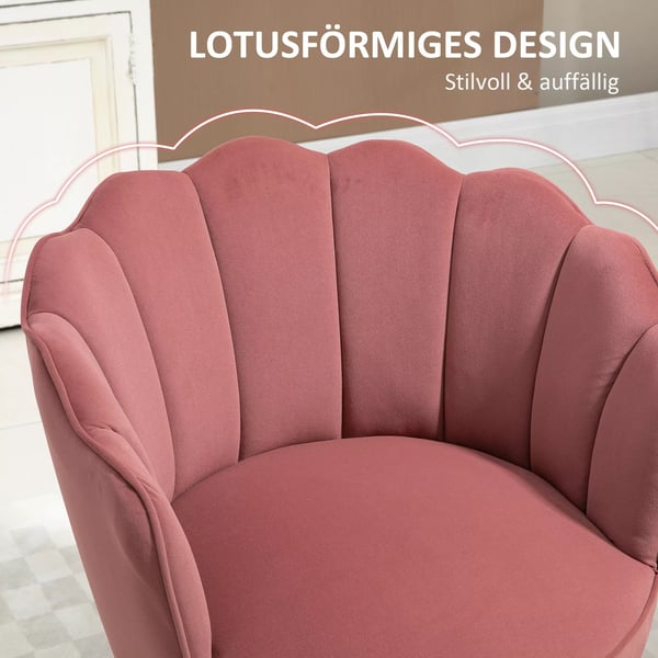 HOMCOM Lænestol i Rosa Polyester med Ryglæn og Ben af Gummitræ - 66 x 66 x 78.5 cm