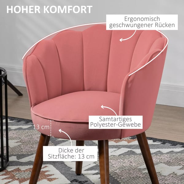 HOMCOM Lænestol i Rosa Polyester med Ryglæn og Ben af Gummitræ - 66 x 66 x 78.5 cm