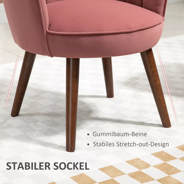 HOMCOM Lænestol i Rosa Polyester med Ryglæn og Ben af Gummitræ - 66 x 66 x 78.5 cm