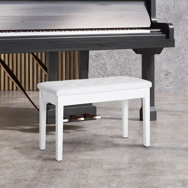 HOMCOM pianopall pianobänk traditionell lantlig stil kosmetisk pall förvaring gummiträ konstläder vit 76 x 36 x 50 cm