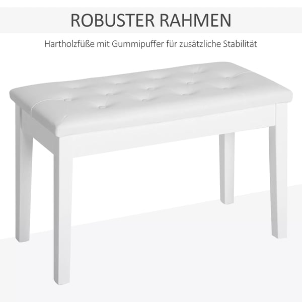 HOMCOM pianopall pianobänk traditionell lantlig stil kosmetisk pall förvaring gummiträ konstläder vit 76 x 36 x 50 cm