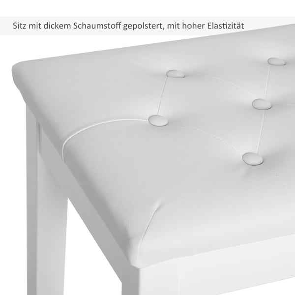 HOMCOM pianopall pianobänk traditionell lantlig stil kosmetisk pall förvaring gummiträ konstläder vit 76 x 36 x 50 cm