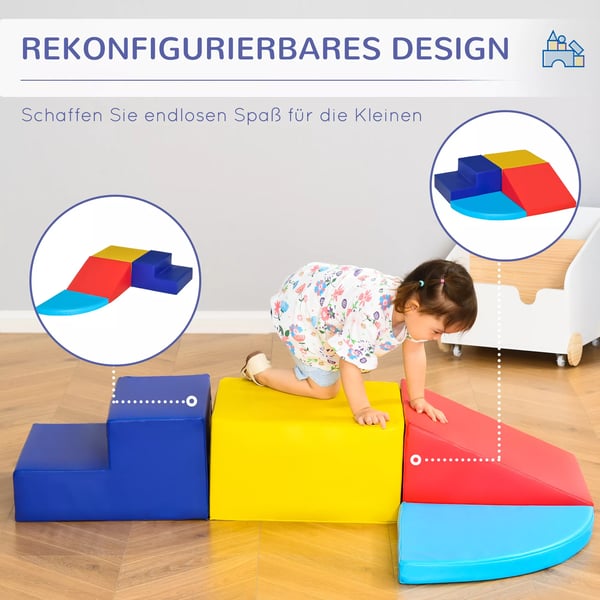 HOMCOM 4 kpl pehmeät rakennuspalikat setti, PU-nahka, monivärinen