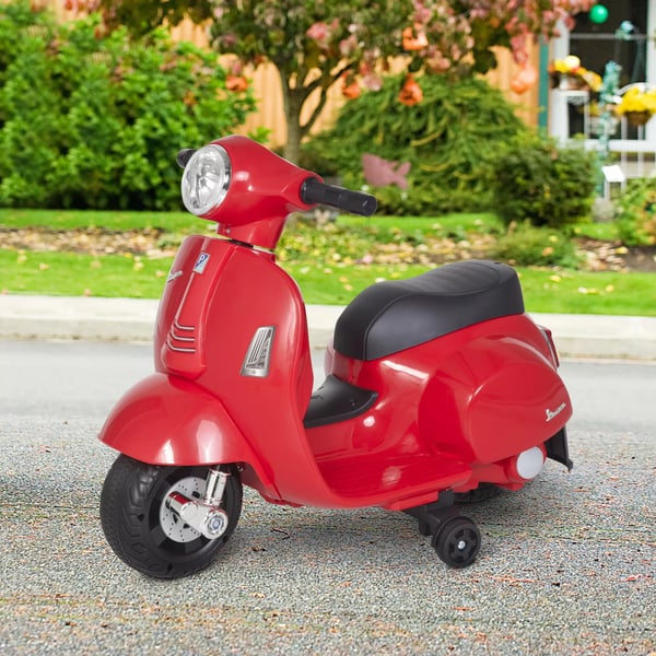HOMCOM Barn elmotorcykel VESPA, Röd, 18-36 månader, 6V batteri, LED-ljus, 3 km/h topphastighet, metall/plast