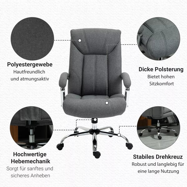 Ergonomisk Kontorsstol i Grå Polyester med Gungfunktion och Justerbar Höjd, 65x78x110-120cm