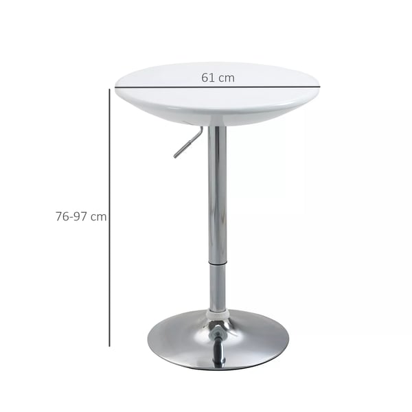 HOMCOM Barbord med højdejustering, hvid metal og ABS-maling, Ø61 x 76-97 cm