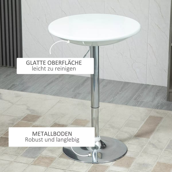 HOMCOM Barbord med højdejustering, hvid metal og ABS-maling, Ø61 x 76-97 cm