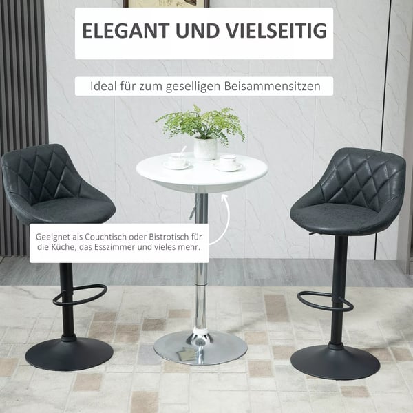 HOMCOM Barbord med højdejustering, hvid metal og ABS-maling, Ø61 x 76-97 cm