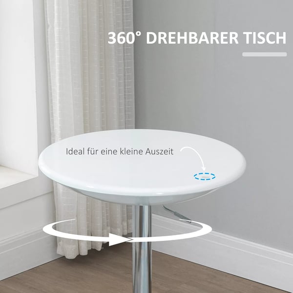 HOMCOM Barbord med højdejustering, hvid metal og ABS-maling, Ø61 x 76-97 cm