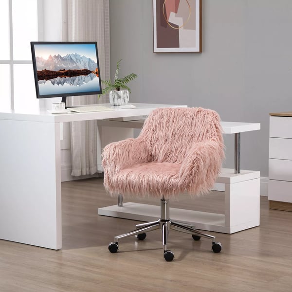 Chefsessel Drejestol Computerstol med imiteret pels Hederalige Justering Imiteret pels Skum Lyserederalig+Sederaliver 57 x 60 x 75-85 cm