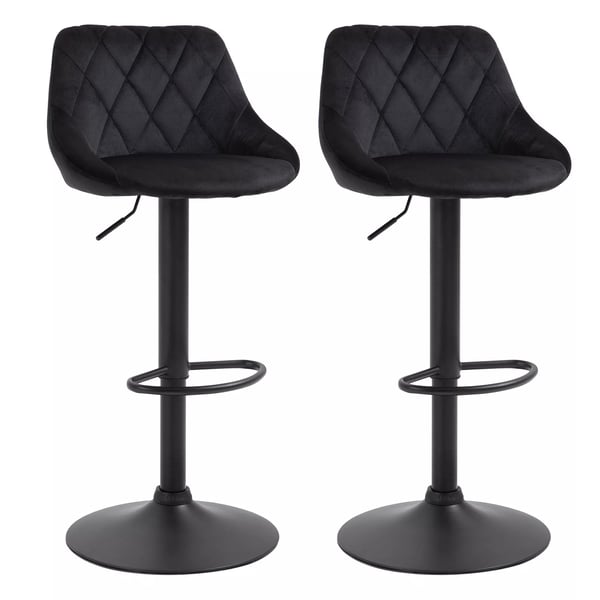 HOMCOM Barstolar, 2 st, höjdjusterbara, svarta, bistrostolar, fotstöd, ryggstöd, sammet, metall, 46x48x83-104 cm
