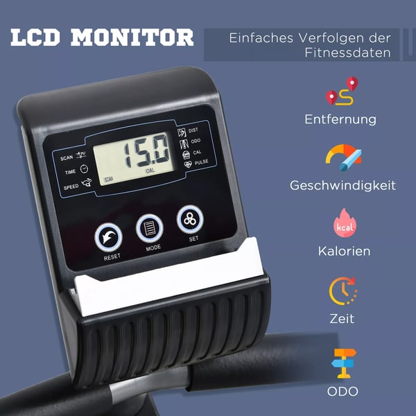 HOMCOM kuntopyörä magneettivastus LCD-näytöllä 8 tasoa harmaa/hopea metalli 110kg
