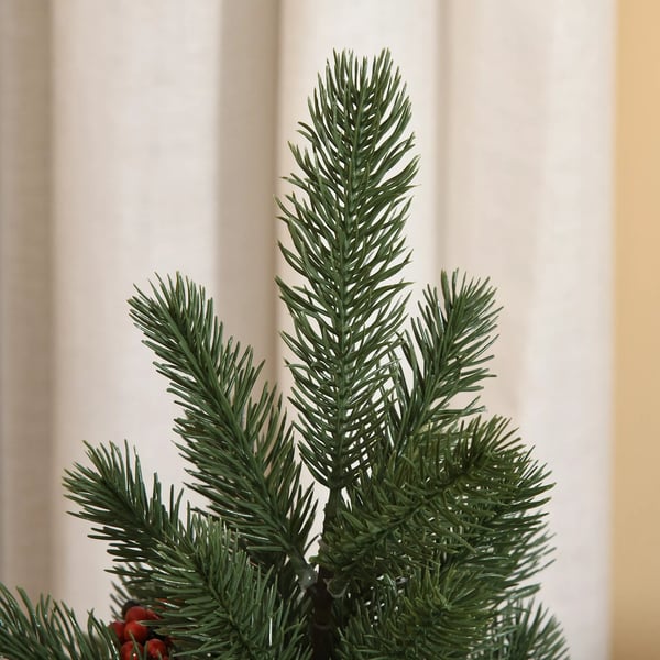 HOMCOM Juletræ 50 cm, Kunstgran med 55 grene, 4 røde bær & 4 grankogler, Stabil PE/Cement/Sækkegarn-fod Ø28 x 50 cm