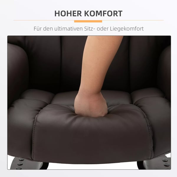 HOMCOM afslapningsstol massagestol lænestol med fodskammel, hvilefunktion kunstlæder brun 79 x 82 x 101 cm