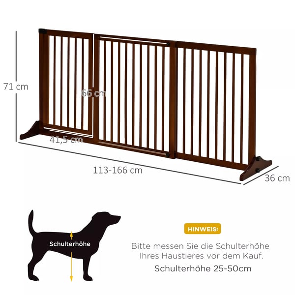 Hundgrind för Dörr och Trappa - Justerbar, Fällbar i Furu - Brun, 113-166 x 36 x 71 cm