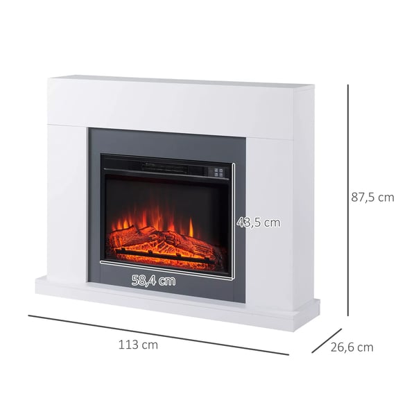 Elektrisk Elstad St'ende med Flamm-Effekt, 1800/2000W - Vit MDF & Glas