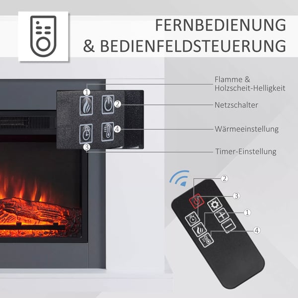 Elektrisk Elstad St'ende med Flamm-Effekt, 1800/2000W - Vit MDF & Glas