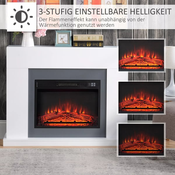 Elektrisk Elstad St'ende med Flamm-Effekt, 1800/2000W - Vit MDF & Glas