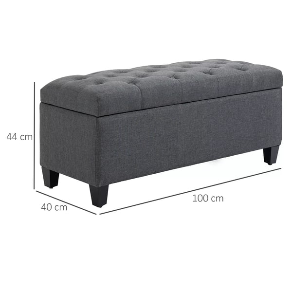 HOMCOM bænk, polstret bænk med opbevaring, kistebænk, hør-lignende polyester, gummitræ, mørkegrå, 100 x 40 x 44 cm
