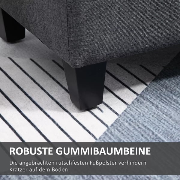 HOMCOM bænk, polstret bænk med opbevaring, kistebænk, hør-lignende polyester, gummitræ, mørkegrå, 100 x 40 x 44 cm