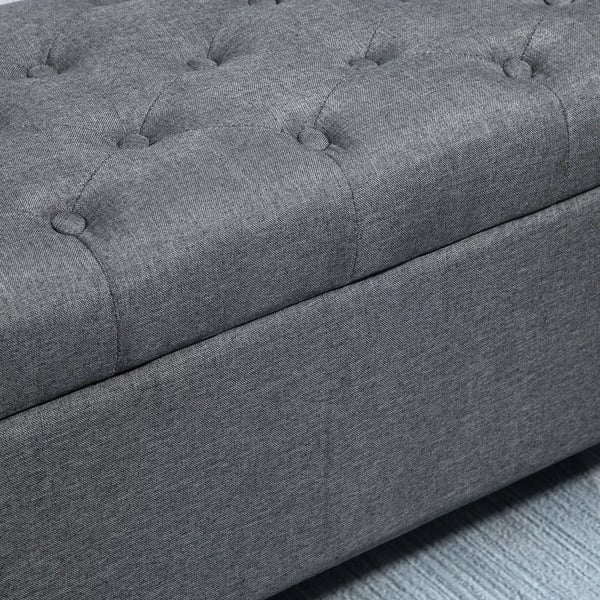 HOMCOM bænk, polstret bænk med opbevaring, kistebænk, hør-lignende polyester, gummitræ, mørkegrå, 100 x 40 x 44 cm