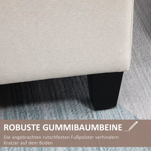 polstret opbevaringsbænk i cremefarvet polyester, 100x40x44 cm