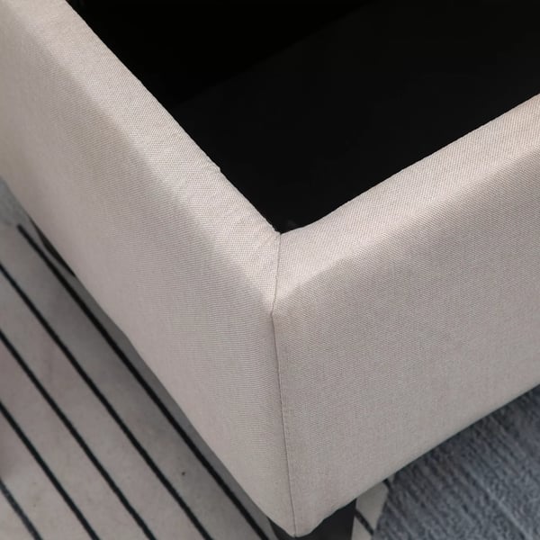polstret opbevaringsbænk i cremefarvet polyester, 100x40x44 cm