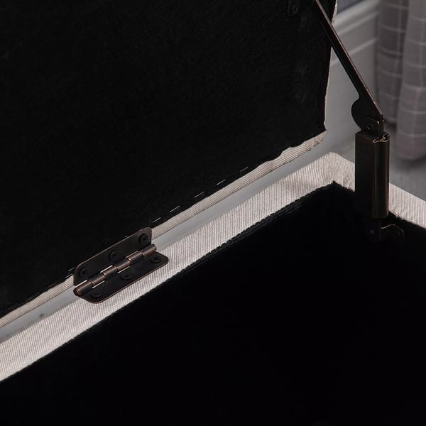polstret opbevaringsbænk i cremefarvet polyester, 100x40x44 cm