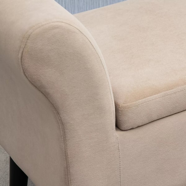HOMCOM bænk til stuen Moderne polstret bænk med opbevaring, fløjlsagtig polyester, gummitræ, armlæn, 115,5x43,5x66 cm