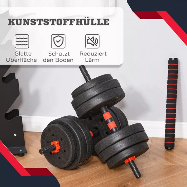 HOMCOM Justerbart Vægtstangsæt 25 kg med Håndvægte og Vægtstang Funktion til Styrketræning derhjemme
