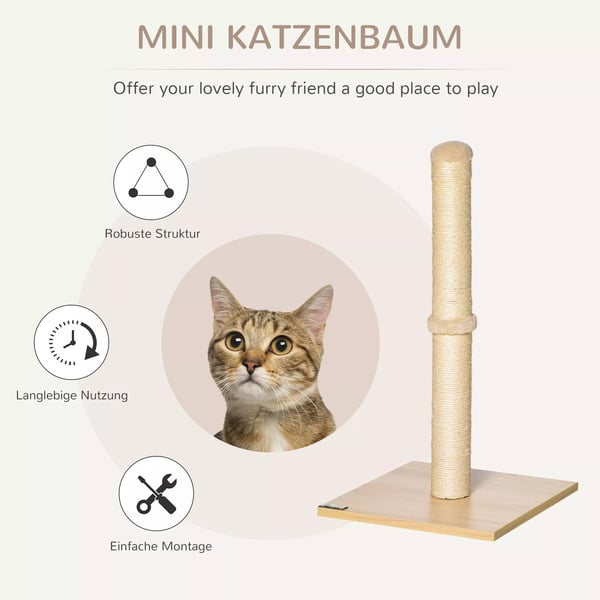 PawHut Kradsetræ Sisal pinde Bold Beige Eg 60cm