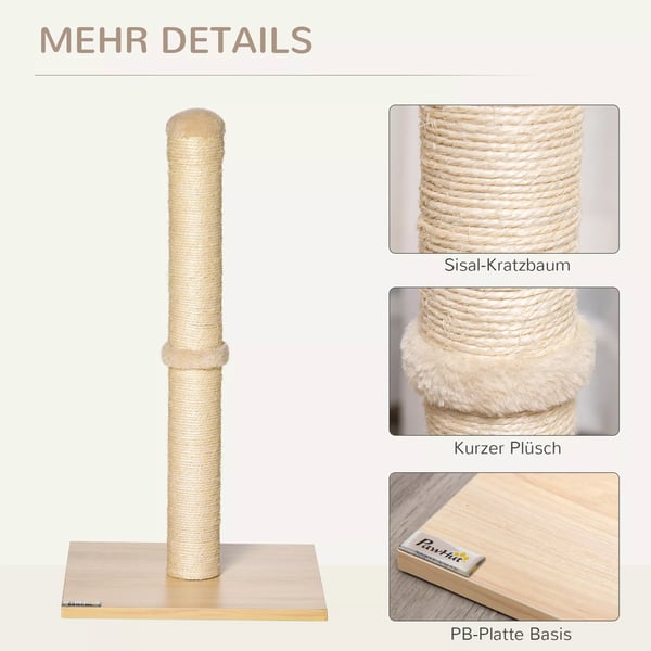 PawHut Kradsetræ Sisal pinde Bold Beige Eg 60cm