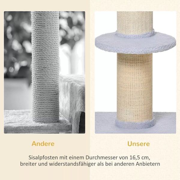 Katte Træ - Legestativ med Kradsetræ, Platform, Sisal & Plys - Lyseblå, Polyester - 45x45x91cm