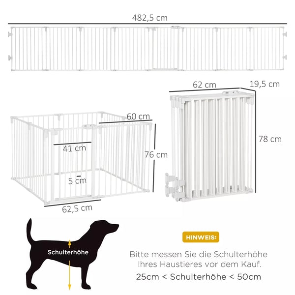 PawHut Løbegård til hvalpe & hunde - Sikkerhedsgitter, 8 paneler, foldbar, hvid (60 x 76 cm)
