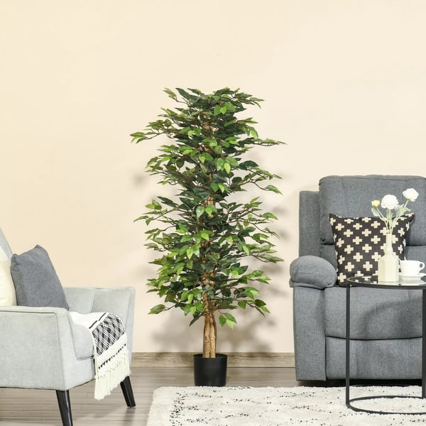 Konstgjord Ficus, Grön, 150 cm, Plast, Dekoration inomhus/utomhus, 1008 löv