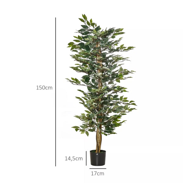 Konstgjord Ficus, Grön, 150 cm, Plast, Dekoration inomhus/utomhus, 1008 löv