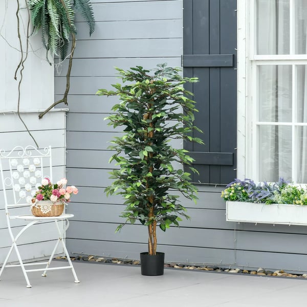 Konstgjord Ficus, Grön, 150 cm, Plast, Dekoration inomhus/utomhus, 1008 löv