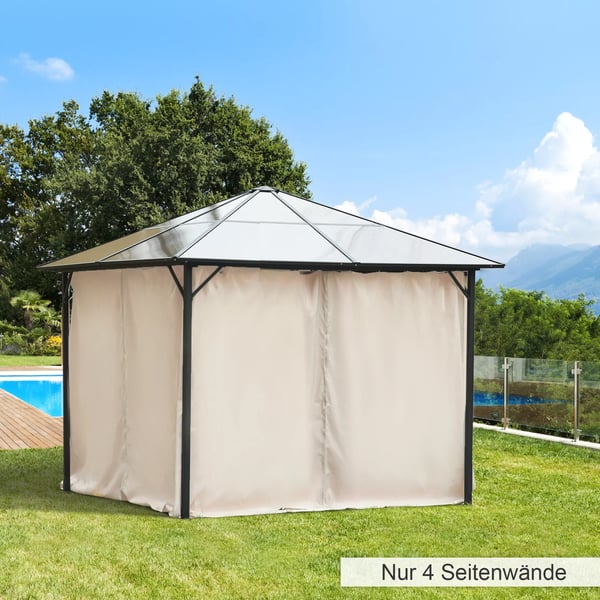 Outsunny 4 sidepaneler til 3x3m pavillon, med kroge, sidevægge, polyester, beige, 302x205cm