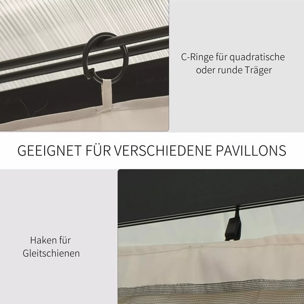 Outsunny 4 sidepaneler til 3x3m pavillon, med kroge, sidevægge, polyester, beige, 302x205cm