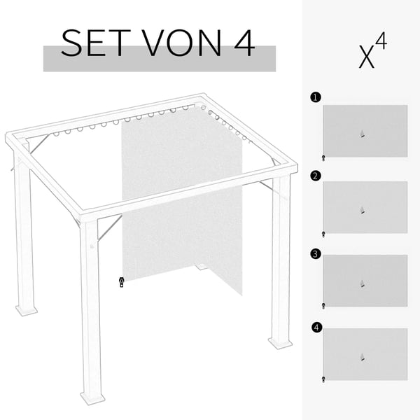 Outsunny 4 sidepaneler til 3x3m pavillon, med kroge, sidevægge, polyester, beige, 302x205cm