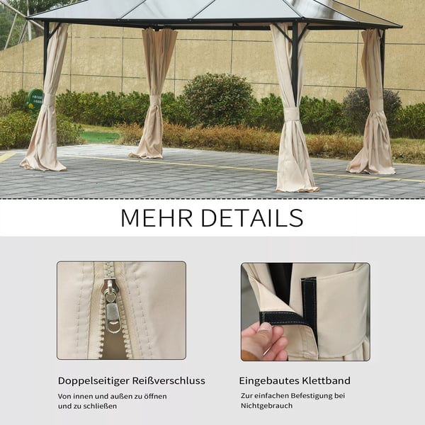Outsunny 4 sidepaneler til 3x3m pavillon, med kroge, sidevægge, polyester, beige, 302x205cm