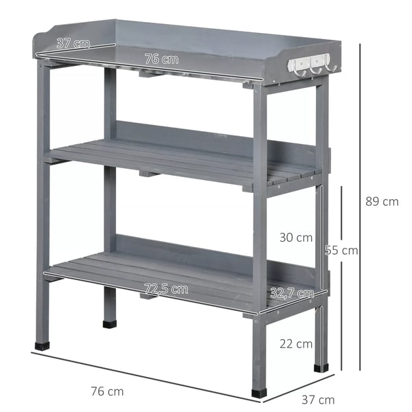 Outsunny plantebord havebord blomsterbord med arbejdsflade af metal, træ, 76x37x89cm, til haven