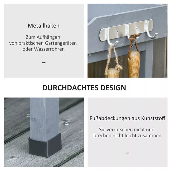 Outsunny plantebord havebord blomsterbord med arbejdsflade af metal, træ, 76x37x89cm, til haven