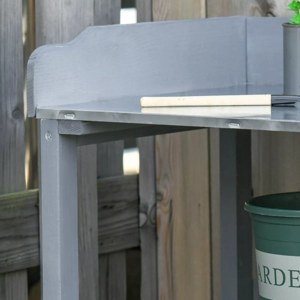 Outsunny plantebord havebord blomsterbord med arbejdsflade af metal, træ, 76x37x89cm, til haven